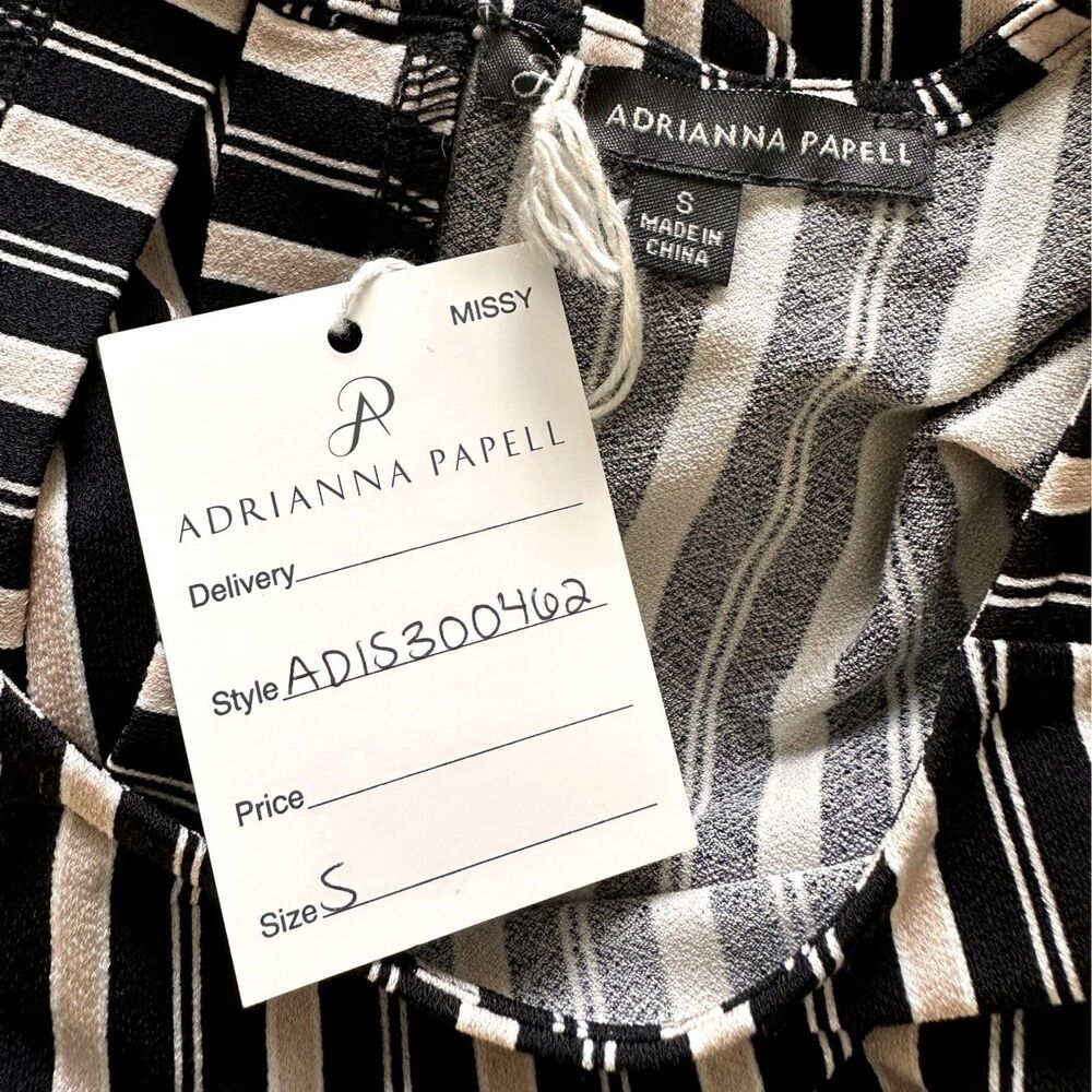 Adrianna Papell Slinky Knit Blouse Top Striped Black Tan S NWOT - Picture 8 of 8